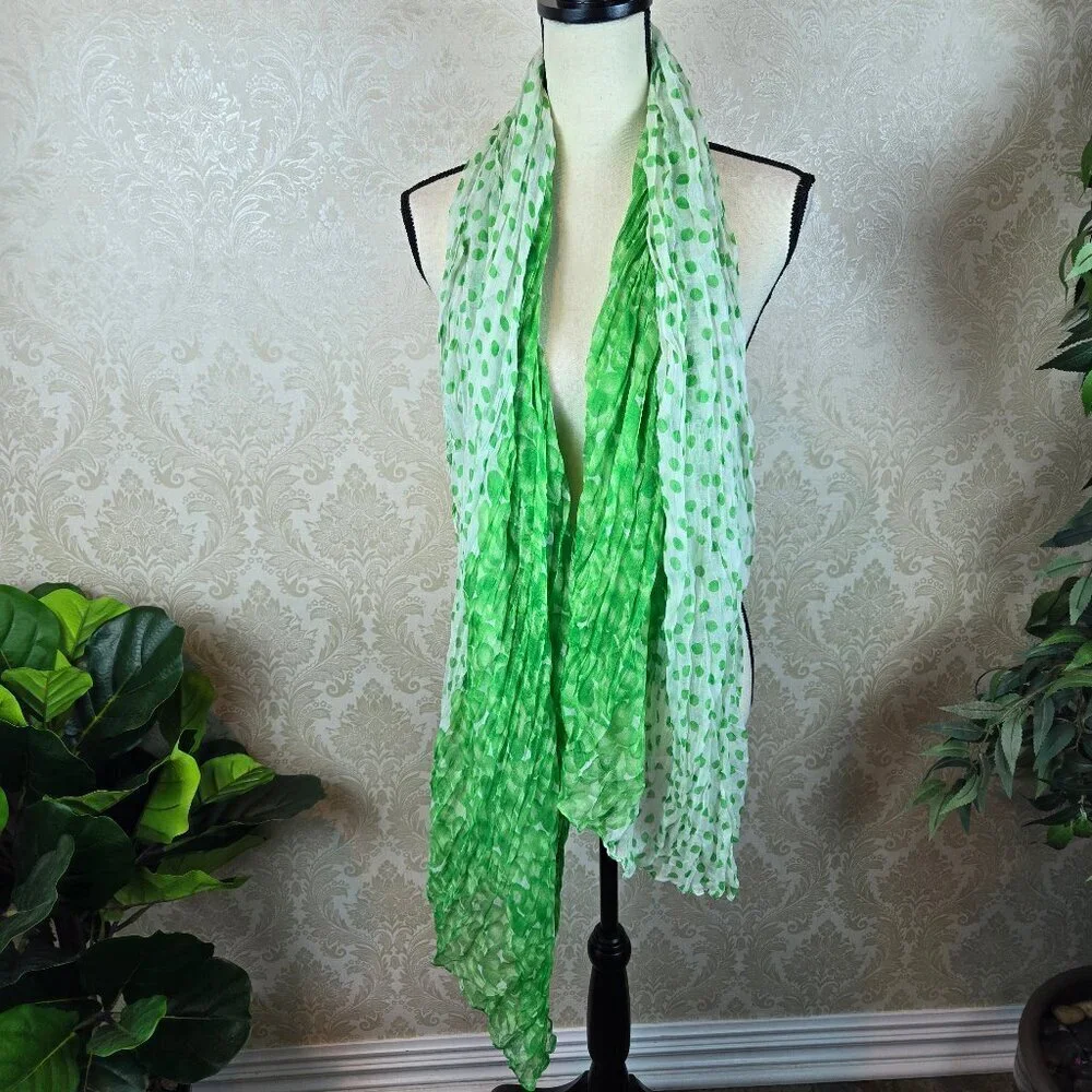 Accessories Green and White Polka Dot Sheer Oblong Scarf Half & Half Print